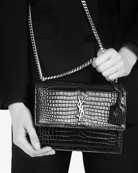 ysl sunset medium all black|YSL sunset bag crocodile.